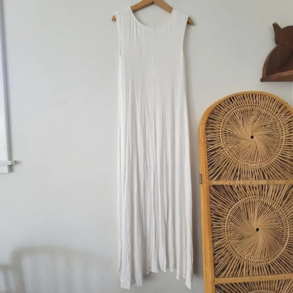 Free People White Maxi Dress Ribbed Boho Beach Sleeveless Small - Picture 10 of 10